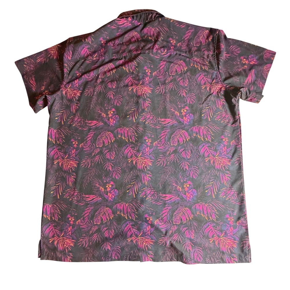 Retro Rifle Chill Chimp Mens Short Sleeve Up Shirt Tropical Monkey Gun Print-979 - Picture 4 of 7